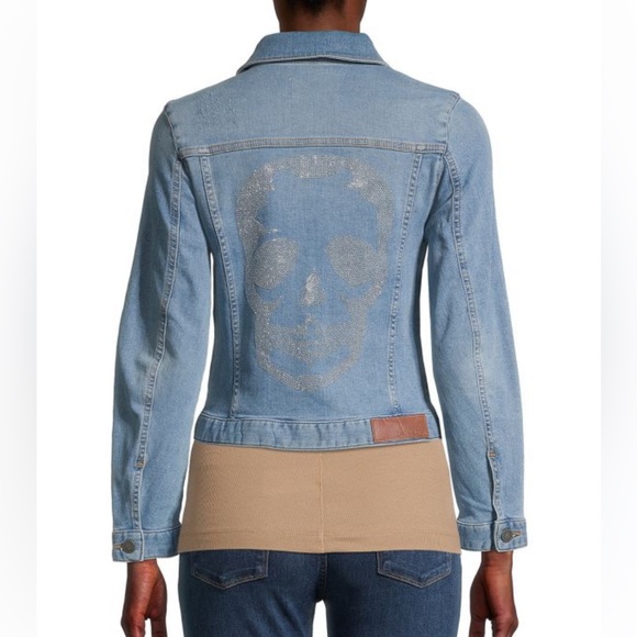 $448 Zadig & Voltaire Kioky Denim Skull Strass Jacket S Small Embellished Jean - Picture 2 of 14